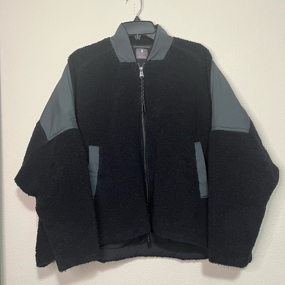 Free People Movement Full Zip Fleece Jacket Black Grey trim Size XS